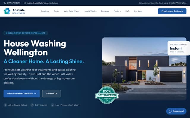 Absolute House Wash website homepage