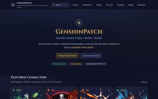 GenshinPatch content website homepage